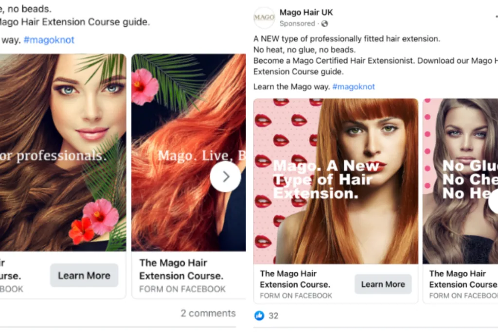 Mago Hair Extensions Facebook ad creatives